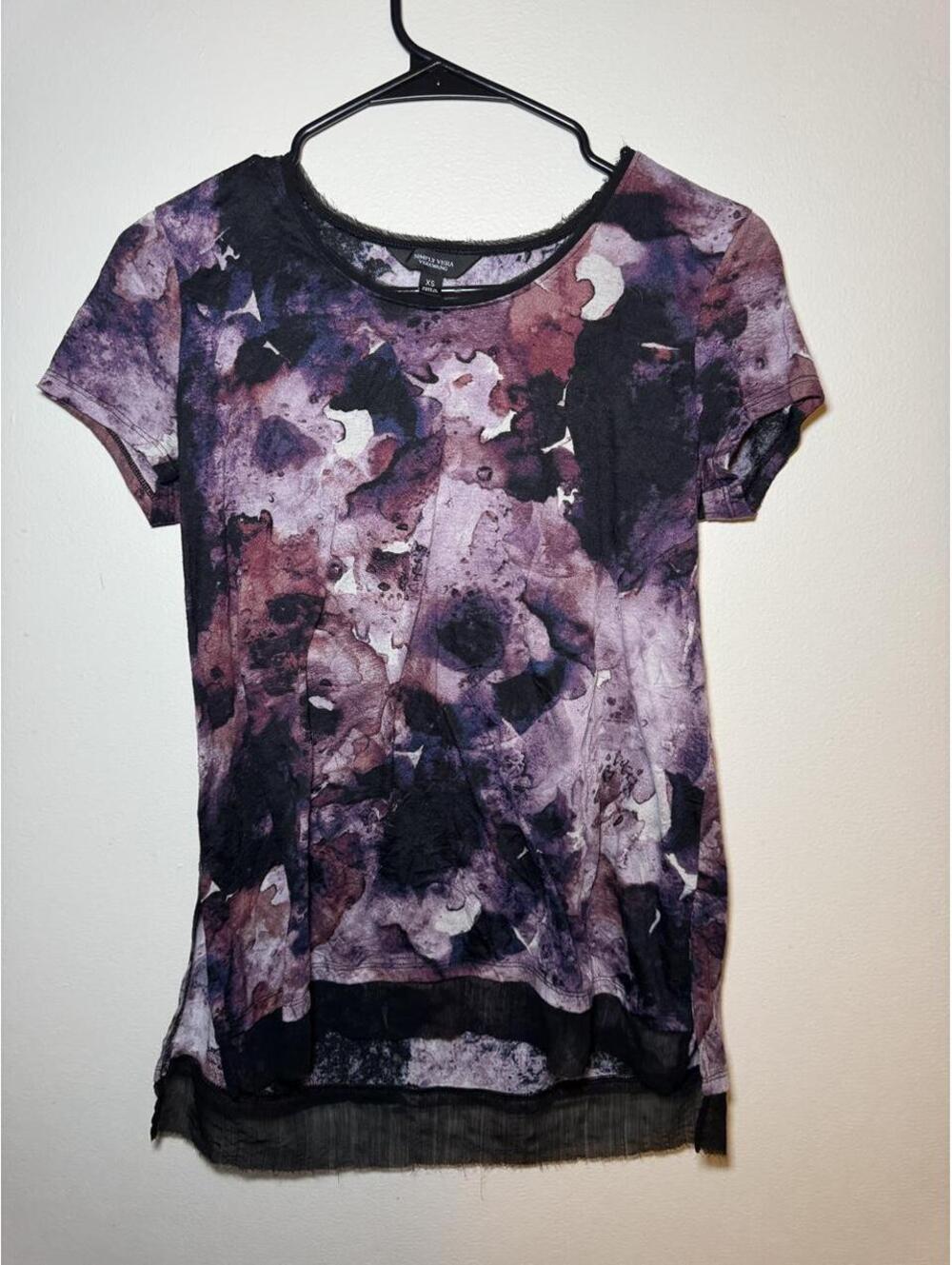 Simply Vera Wang Purple Water Color Blouse Sheer Size XS PTP 15 GC